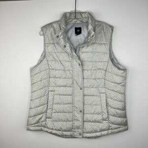 GAP‎ Preppy Womens Gray Herringbone Cozy Quilted Puffer Vest Full Zip Size XL